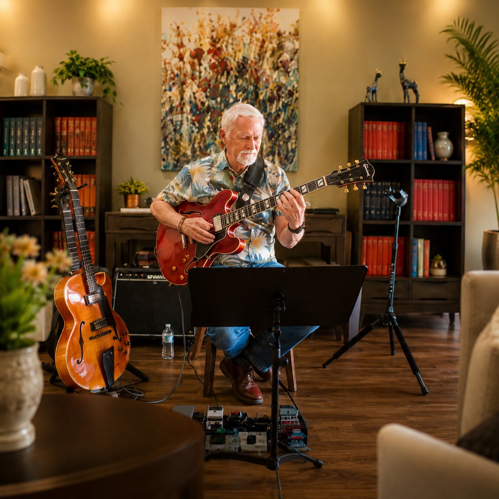 Senior resident enjoying music at Hummingbird Independent Living